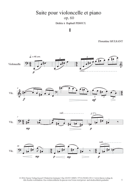 Suite pour violoncelle et piano op. 60