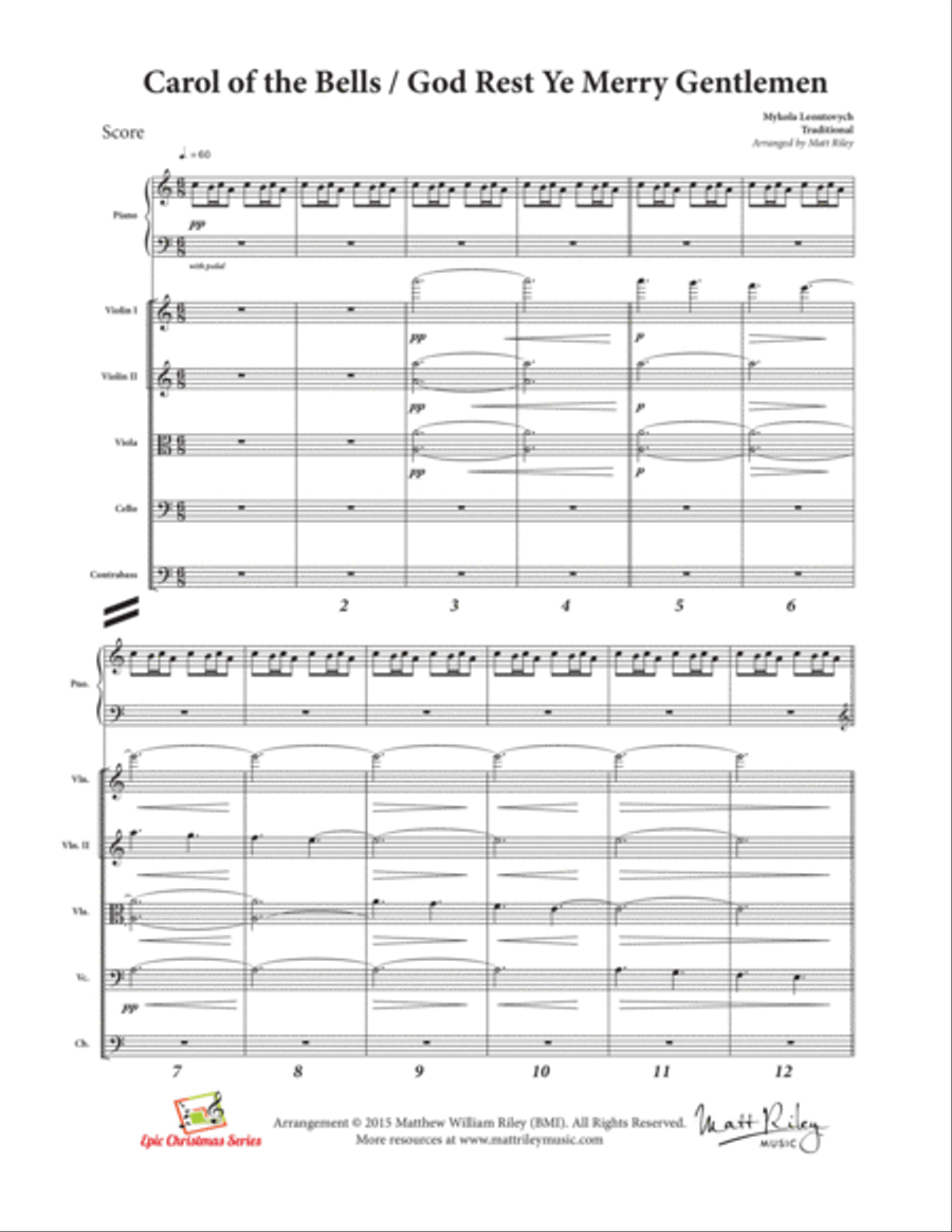 Carol of the Bells / God Rest Ye Merry Gentlemen - Piano & String Orchestra String Orchestra scores gallery preview page 3