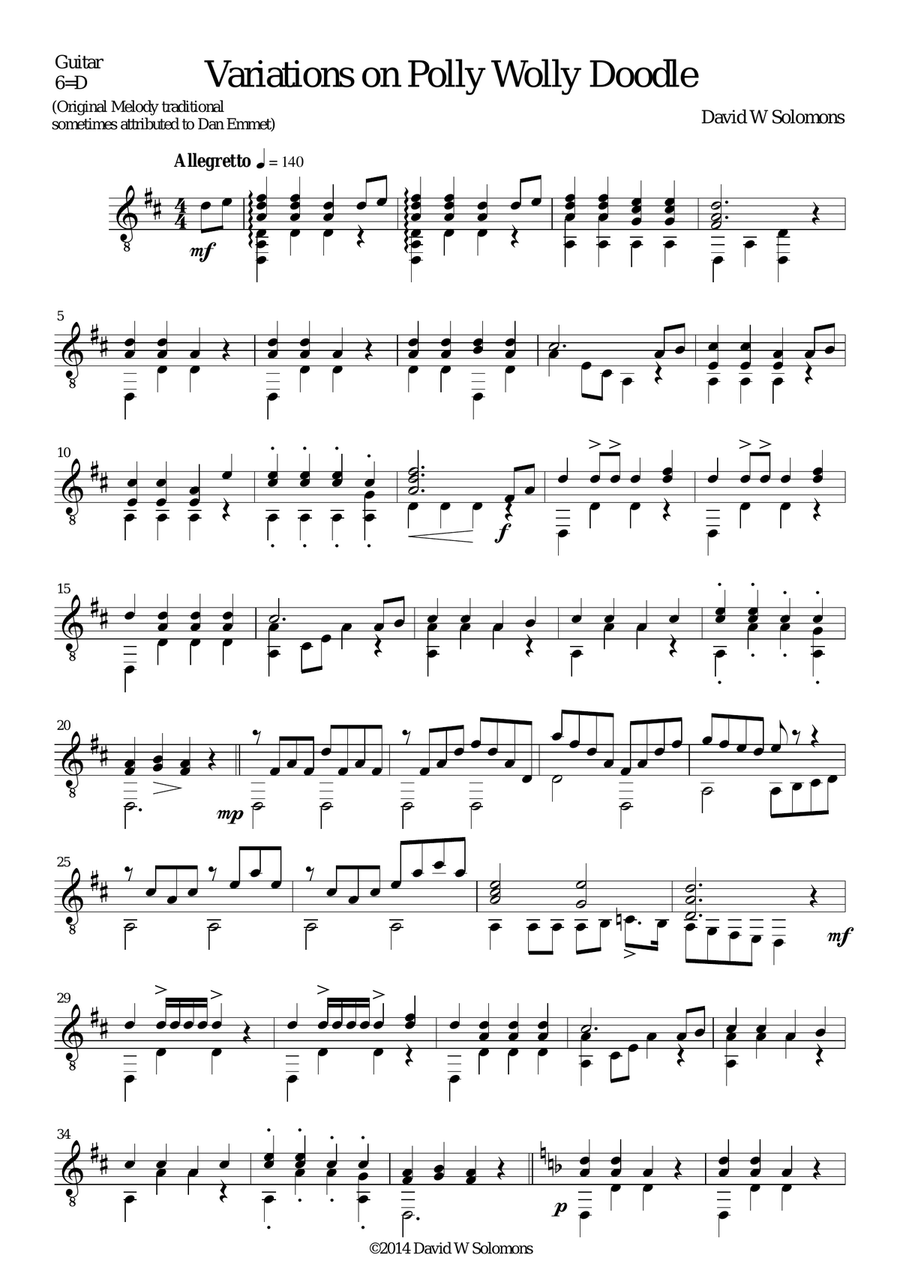 Variations on Polly Wolly Doodle for cor anglais and guitar English Horn scores gallery preview page 6