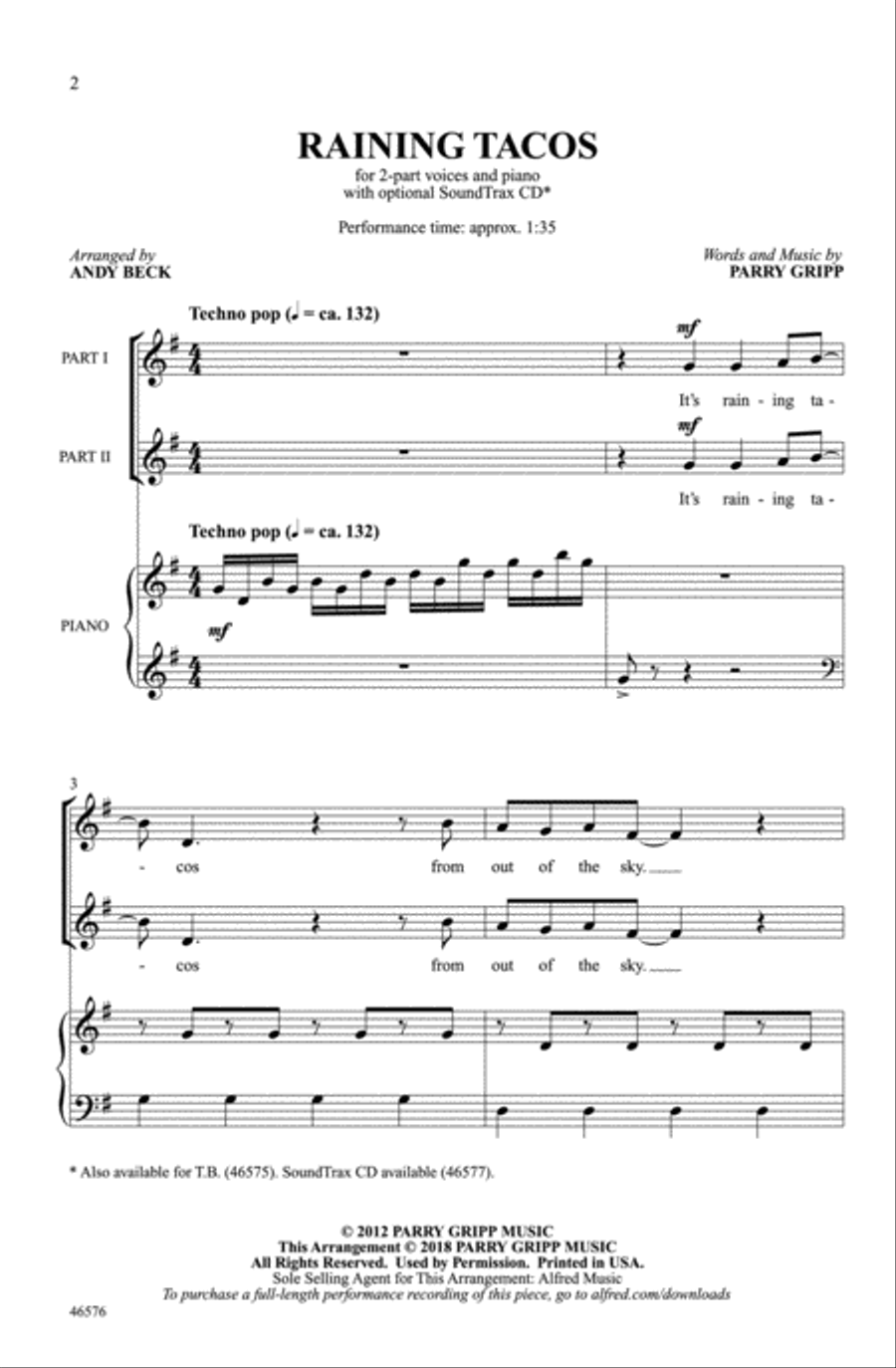 Raining Tacos Choir scores gallery preview page 1