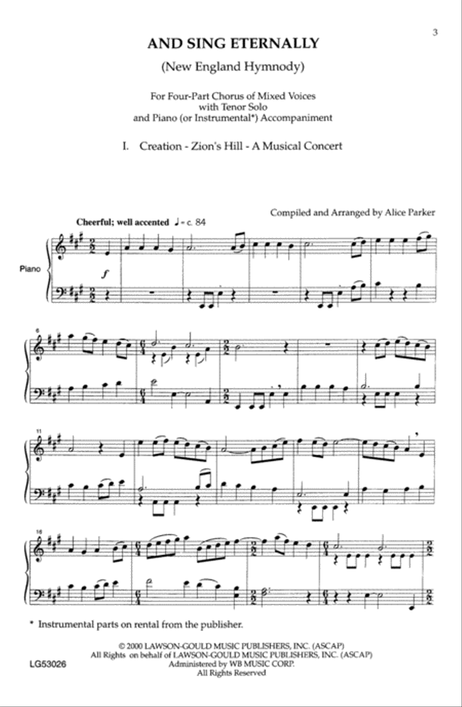 And Sing Eternally (New England Hymnody) (I. Creation - Zion's Hill - A Musical Concert) Choir scores gallery preview page 1