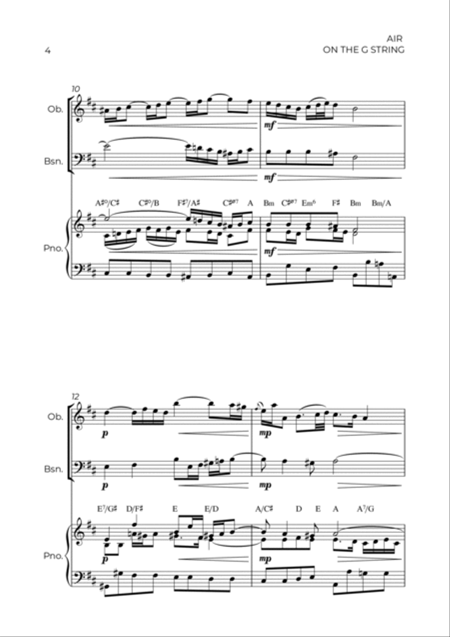 AIR ON THE G STRING - WIND PIANO TRIO (OBOE, BASSOON & PIANO) Small Ensemble scores gallery preview page 4