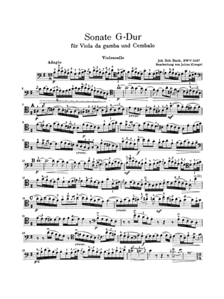 Book cover for Sonata in G Major Viola da Gamba, BWV 1027 (Transcribed For Cello and Piano)