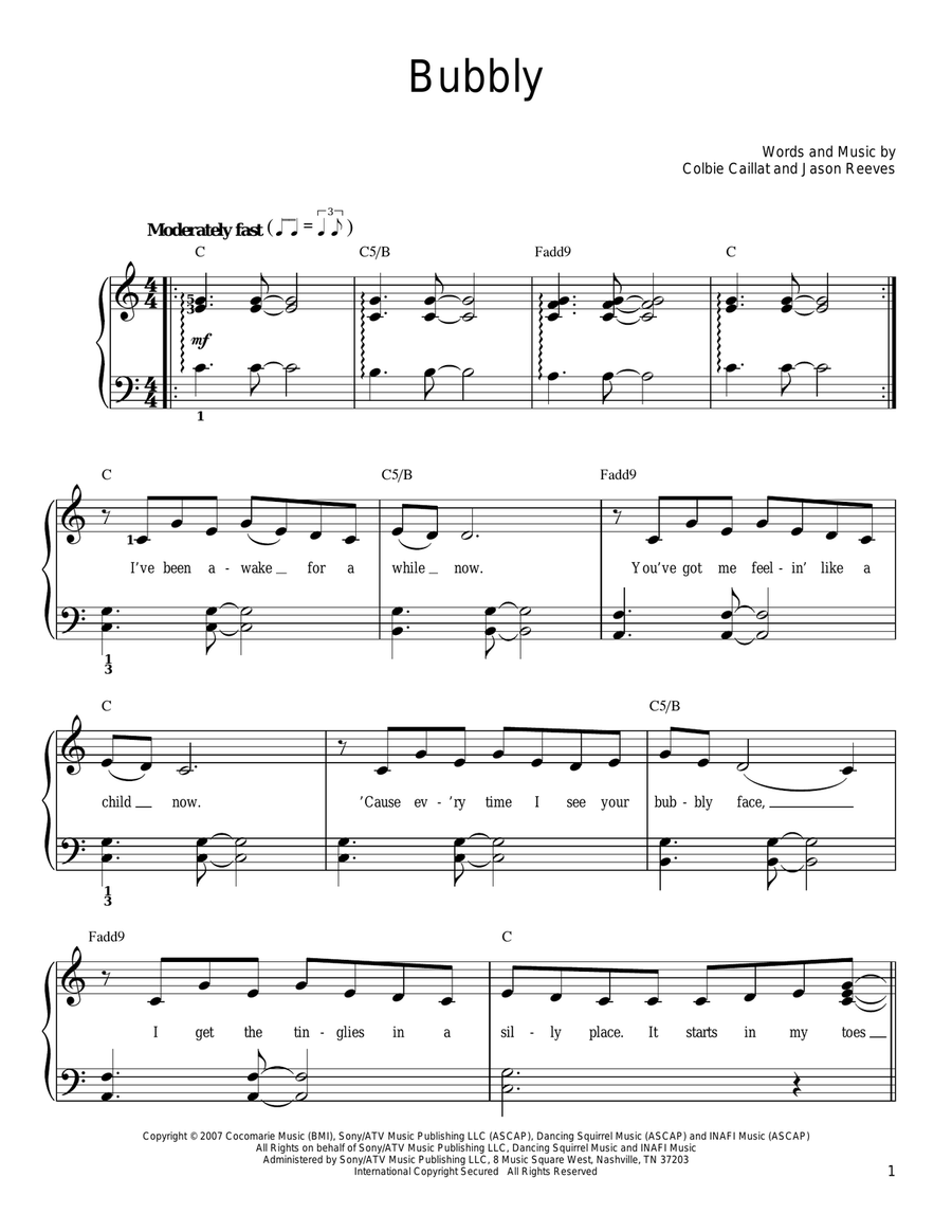 Bubbly Bubbly Easy Piano scores gallery preview page 1