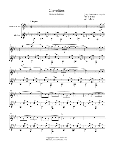 Clavelitos (Clarinet and Guitar) - Score and Parts image number null