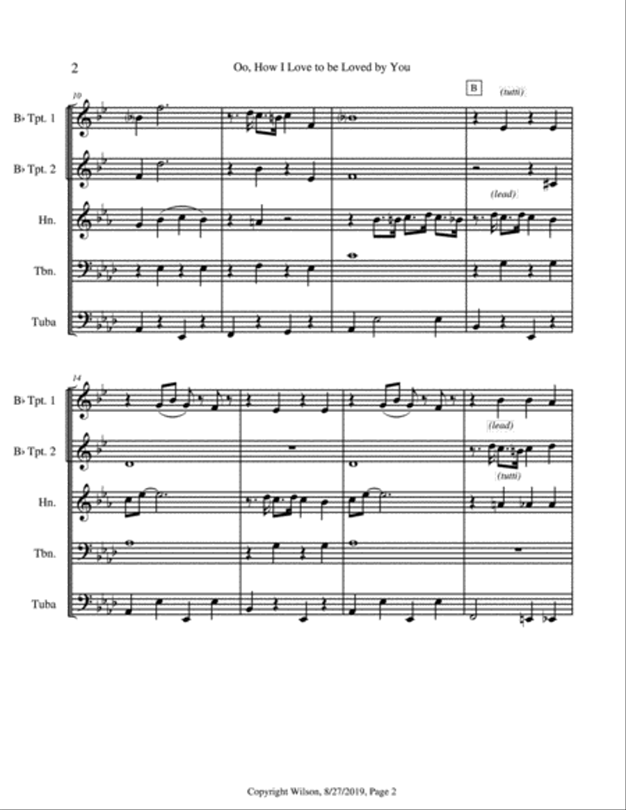 Oo, How I Long to Be Loved by You Brass Quintet scores gallery preview page 3