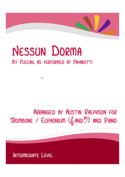 Nessun Dorma - trombone / euphonium and piano with FREE BACKING TRACK to play along image number null