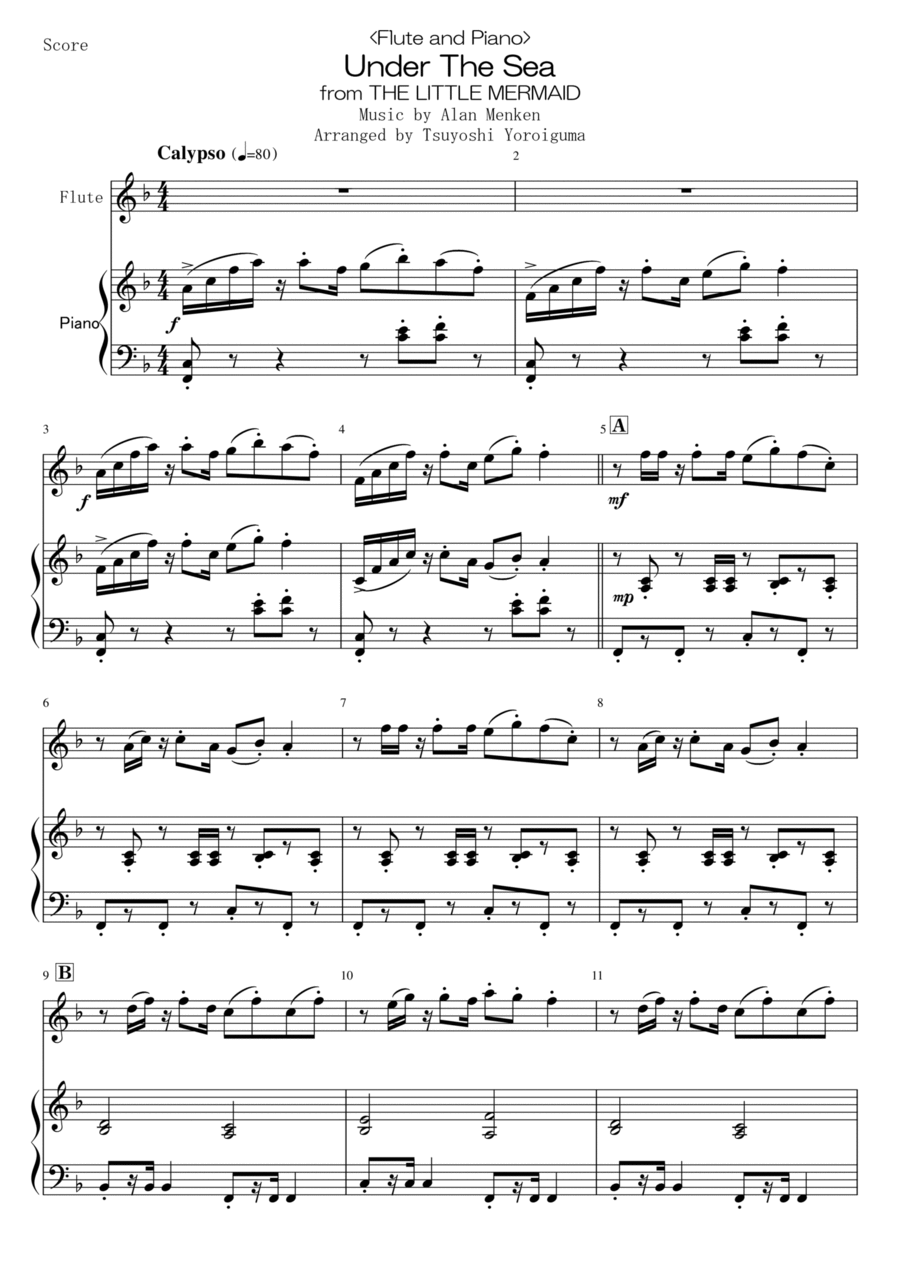 Under The Sea Flute Solo scores gallery preview page 1