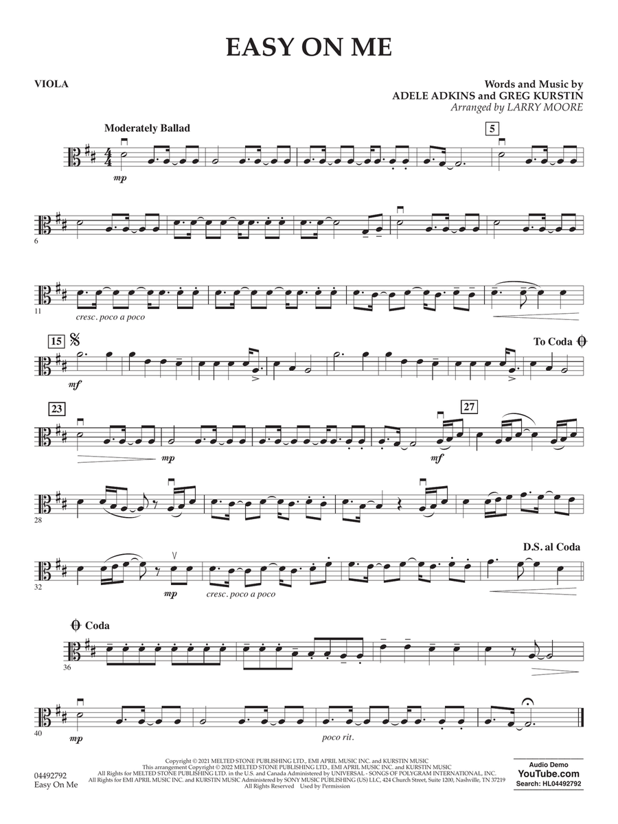 Easy On Me (arr. Larry Moore) - Viola