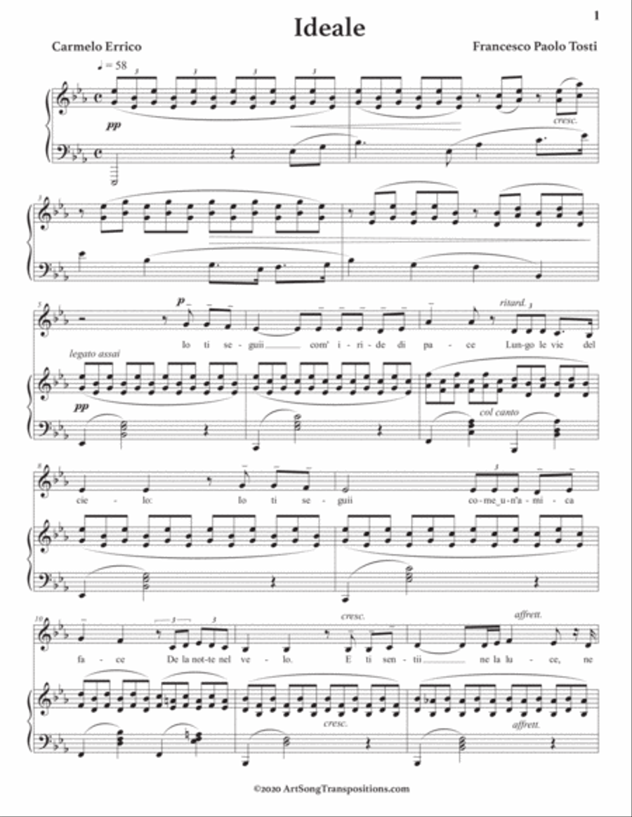 TOSTI: Ideale (transposed to E-flat major) Voice scores gallery preview page 2