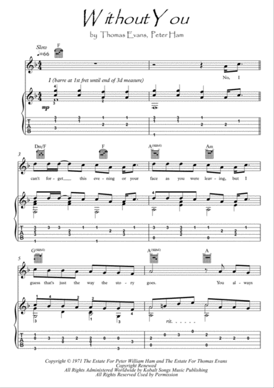 Without You Guitar Tablature scores gallery preview page 1