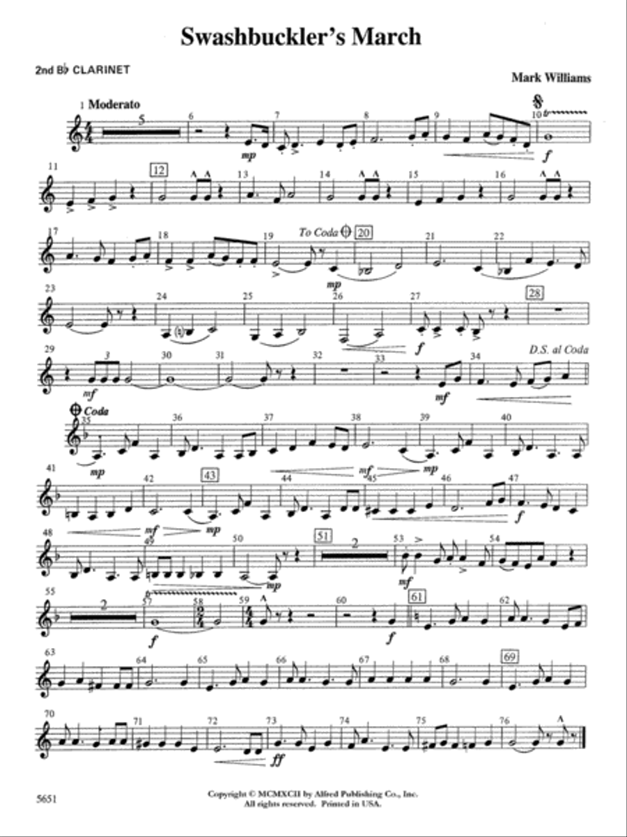 Swashbuckler's March: 2nd B-flat Clarinet Concert Band scores gallery preview page 1