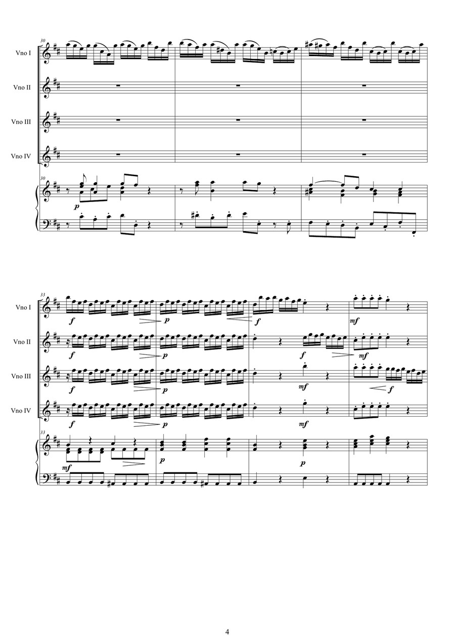 Vivaldi - Violin Concerto No.1 in D major RV 549 Op.3 for 4 Violins and Piano Violin Solo scores gallery preview page 4
