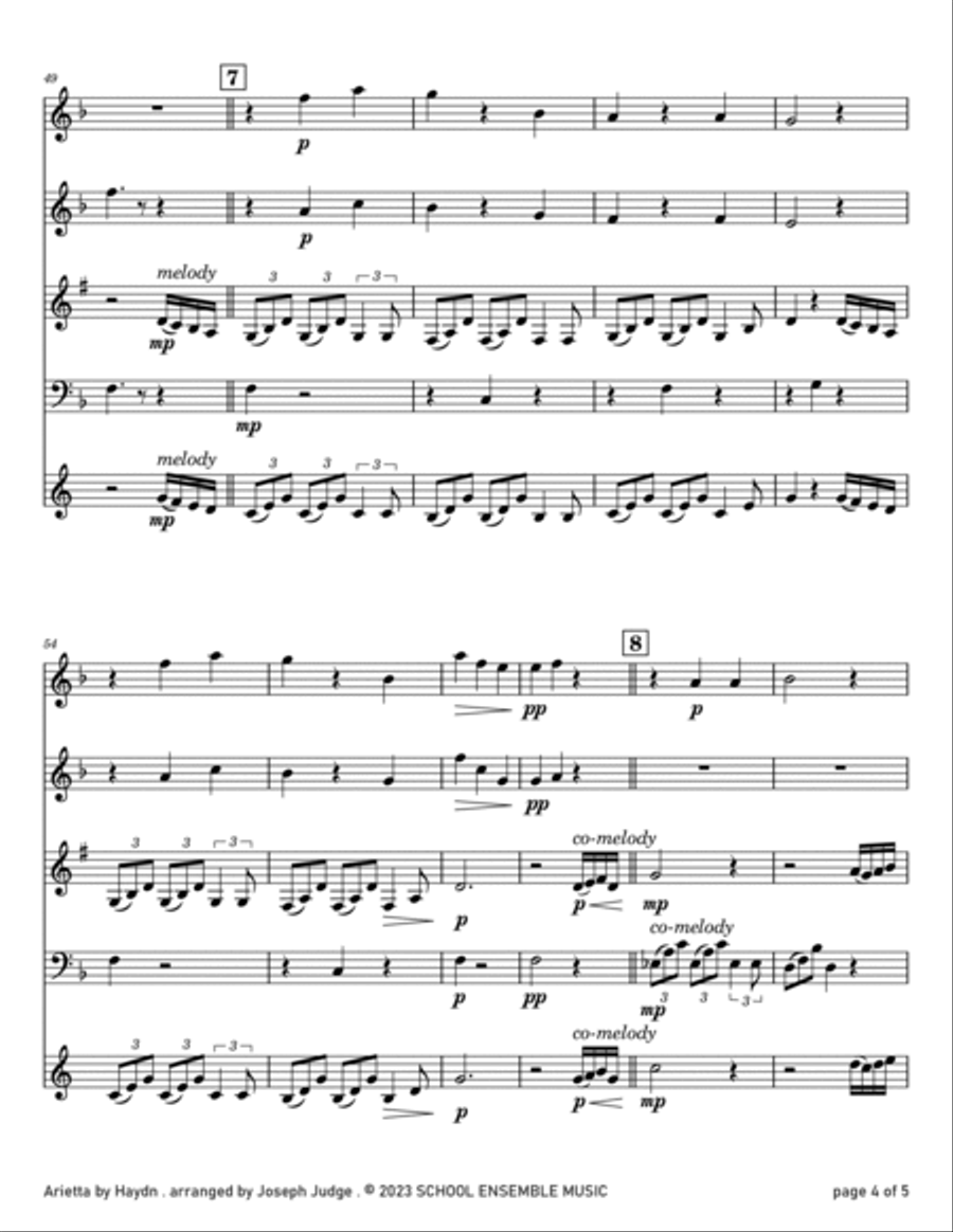 Arietta by Haydn for Woodwind Quartet in Schools Arietta by Haydn for Woodwind Quartet in Schools Woodwind Quartet scores gallery preview page 4