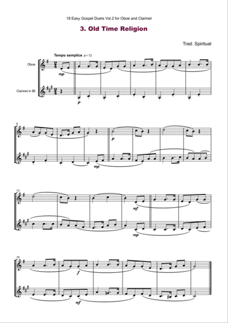 18 Easy Gospel Duets Vol.2 for Oboe and Clarinet Woodwind Duet scores gallery preview page 5