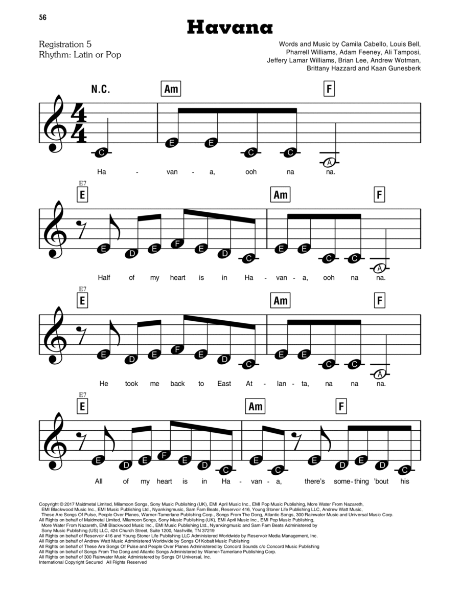 Havana (feat. Young Thug) Easy Piano scores gallery preview page 1