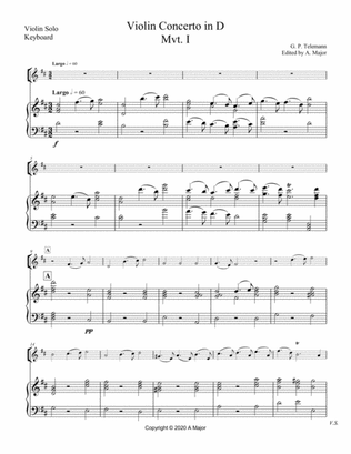Telemann Violin Concerto in D (Transcribed from Viola Concerto in G)