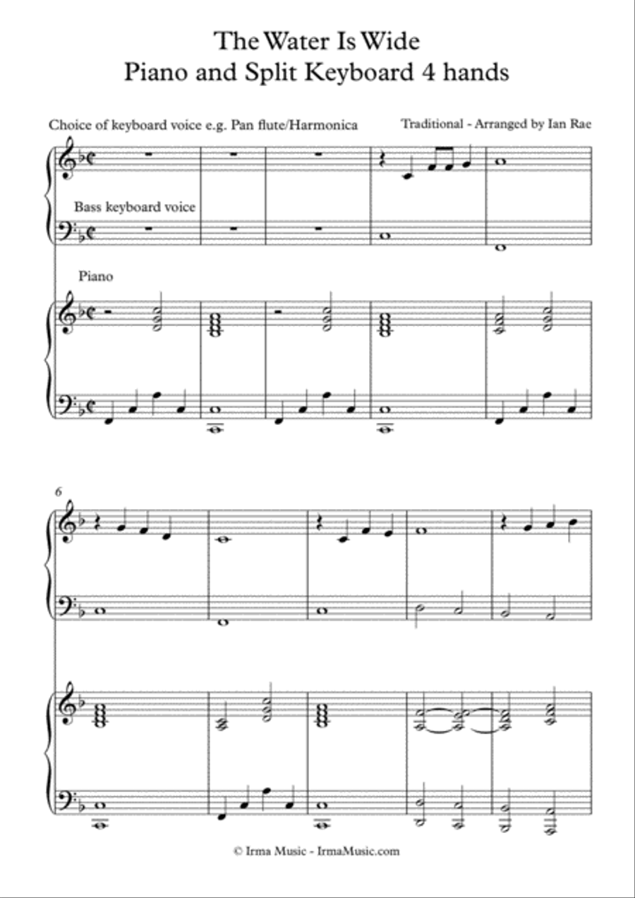 The Water is Wide - Beginner Keyboard - Intermediate piano 4 hands Easy Piano scores gallery preview page 1