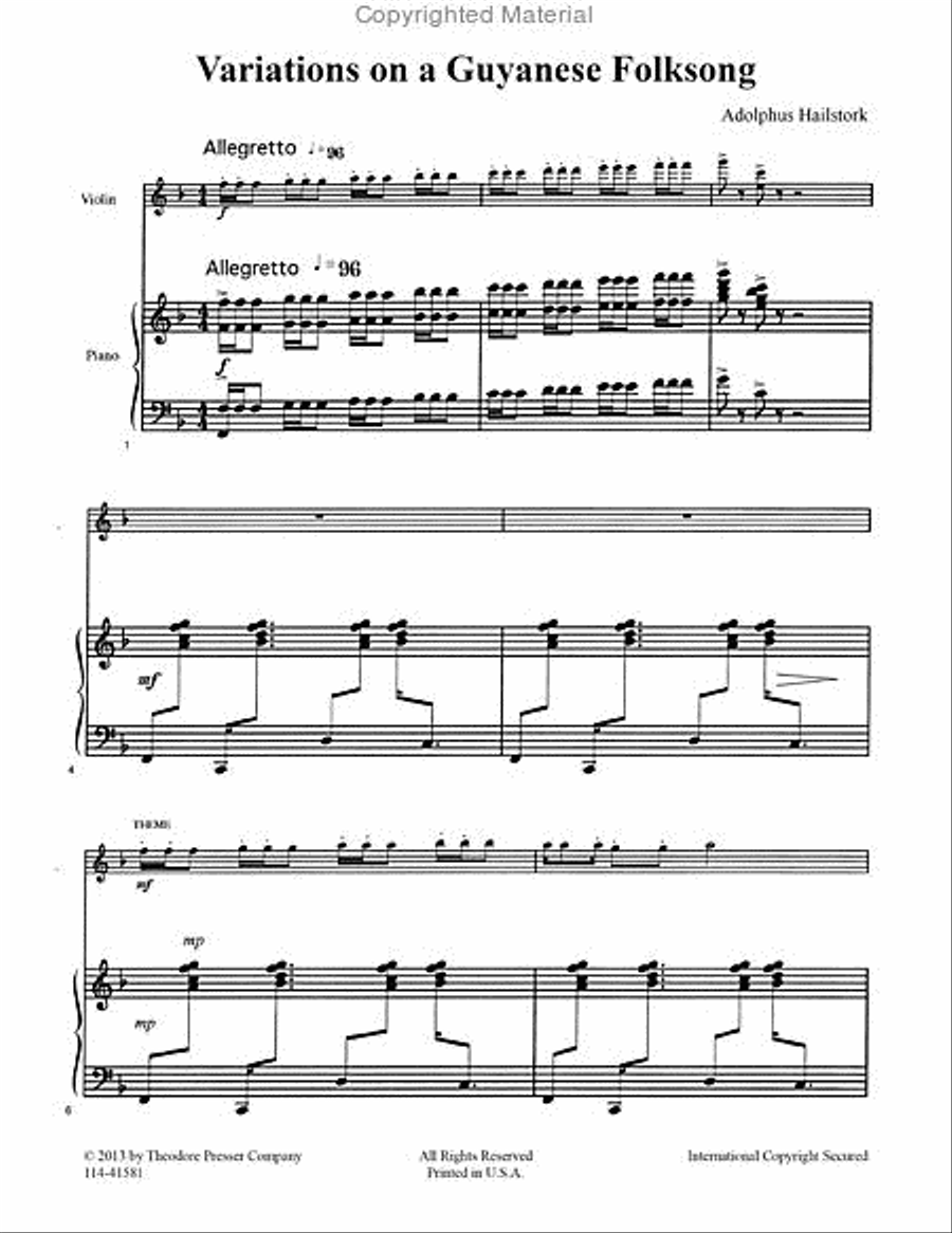 Variations On A Guyanese Folksong Chamber Music scores gallery preview page 2