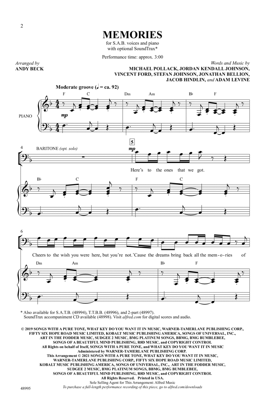 Memories Memories Choir scores gallery preview page 1