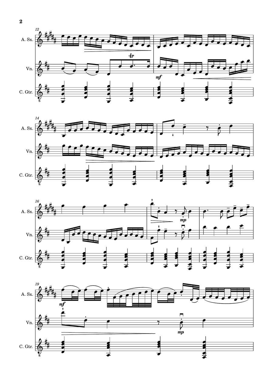 Canon in D Major, P.37; T.337. A. Sax, Violin, and Guitar. Score and Parts. Chamber Music scores gallery preview page 2