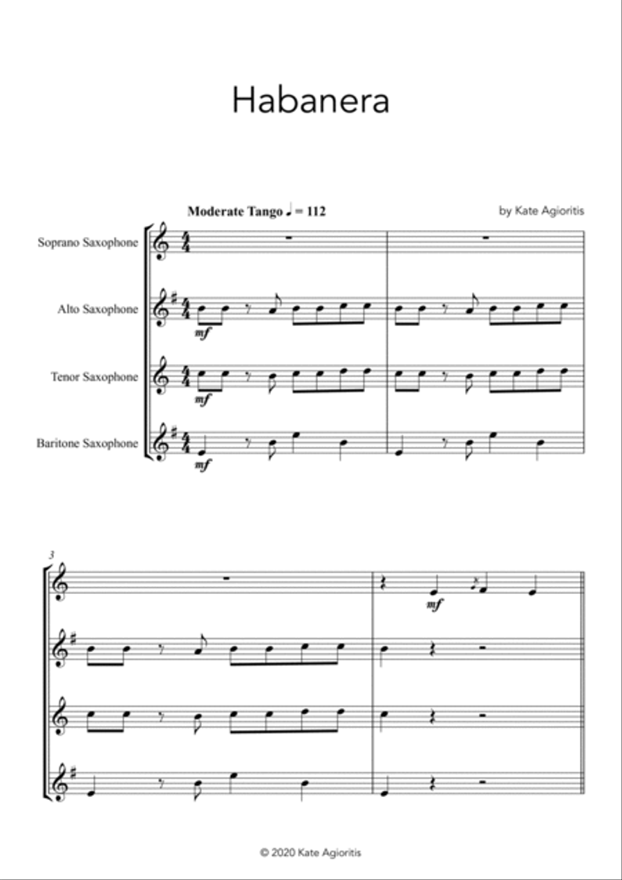 Habanera - Saxophone Quartet Habanera - Saxophone Quartet Saxophone Quartet scores gallery preview page 3