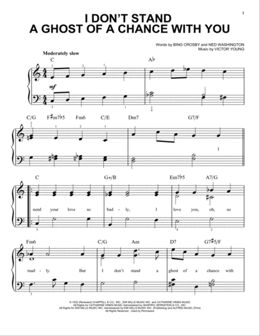 I Don't Stand A Ghost Of A Chance Easy Piano scores gallery preview page 1