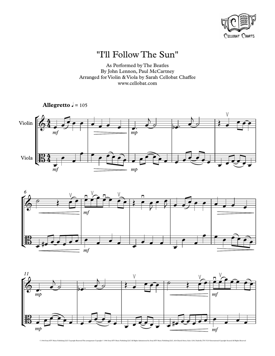 I'll Follow The Sun by The Beatles String Duet - Digital Sheet Music