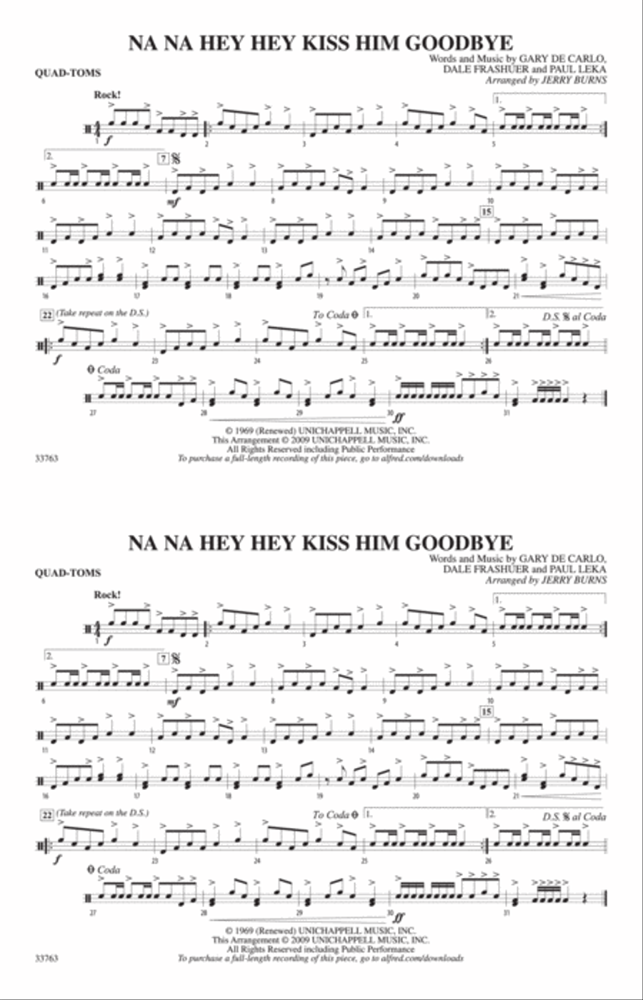 Na Na Hey Hey Kiss Him Goodbye: Quad-Toms Marching Band scores gallery preview page 1