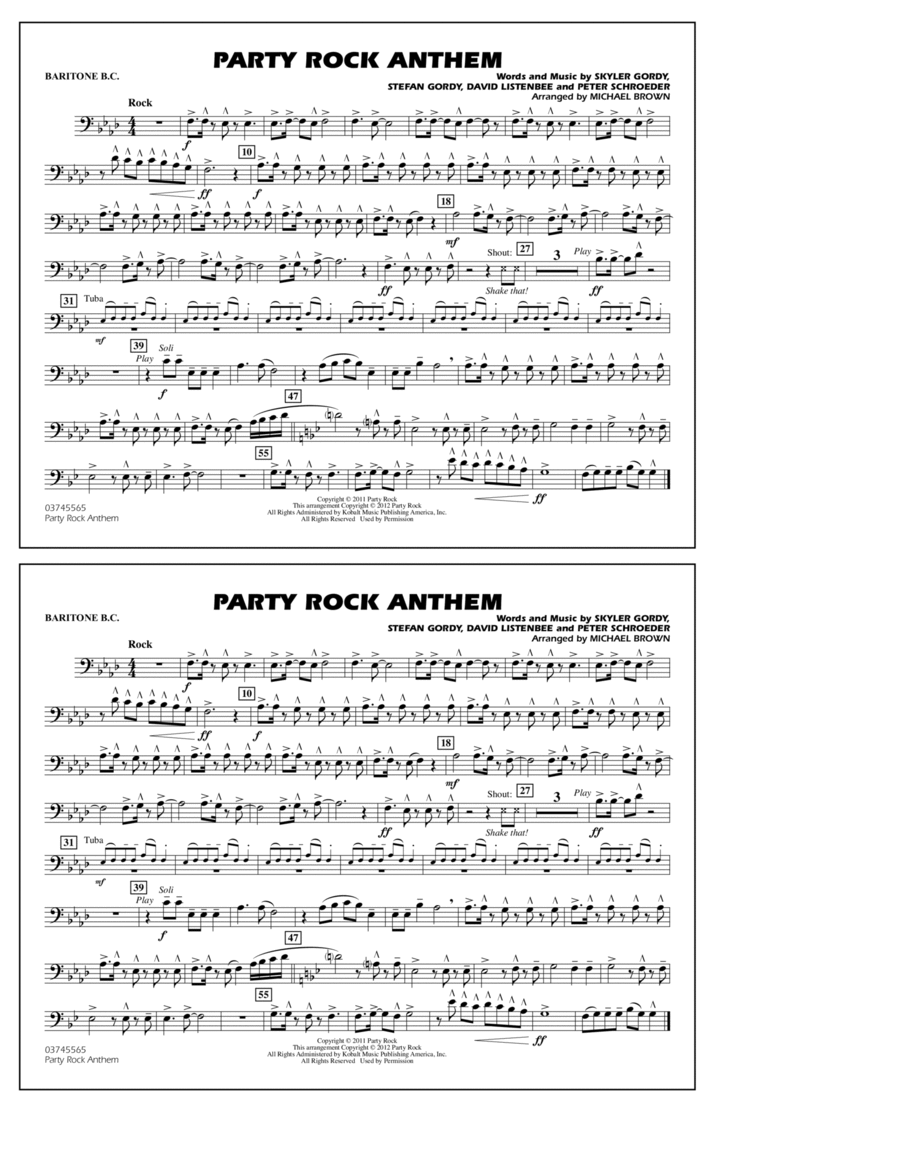 Party Rock Anthem - Baritone B.C. Marching Band scores gallery preview page 1