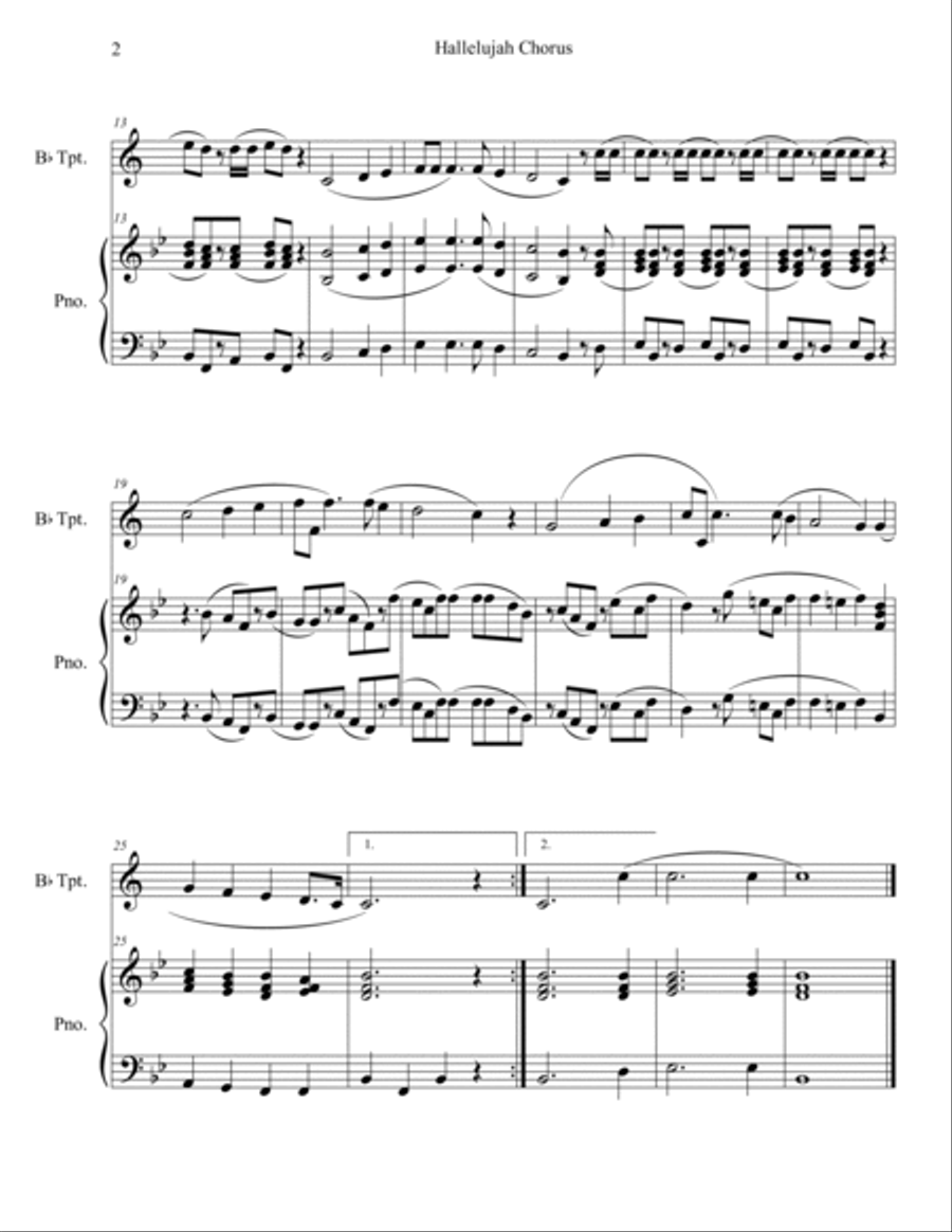 Hallelujah Chorus from Messiah (Trumpet Solo with Piano Accompaniment) B-Flat Trumpet scores gallery preview page 2