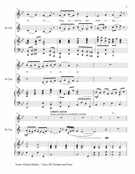 EASTER ALLELUIA MEDLEY (Voice, Bb Trumpet and Piano. Score & Parts included) image number null