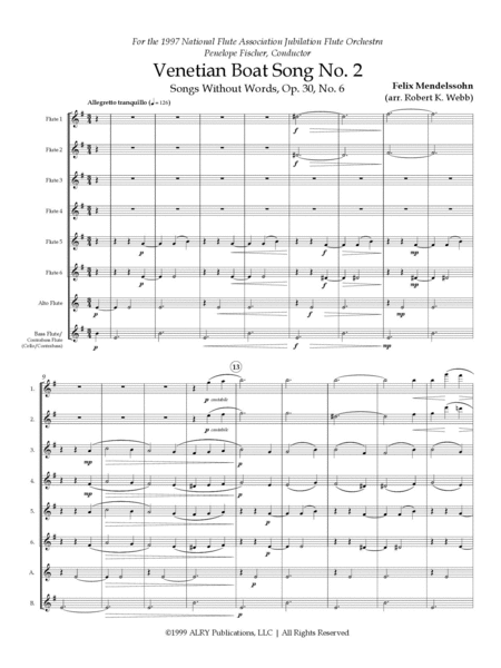 Venetian Boat Song No. 2 for Flute Choir