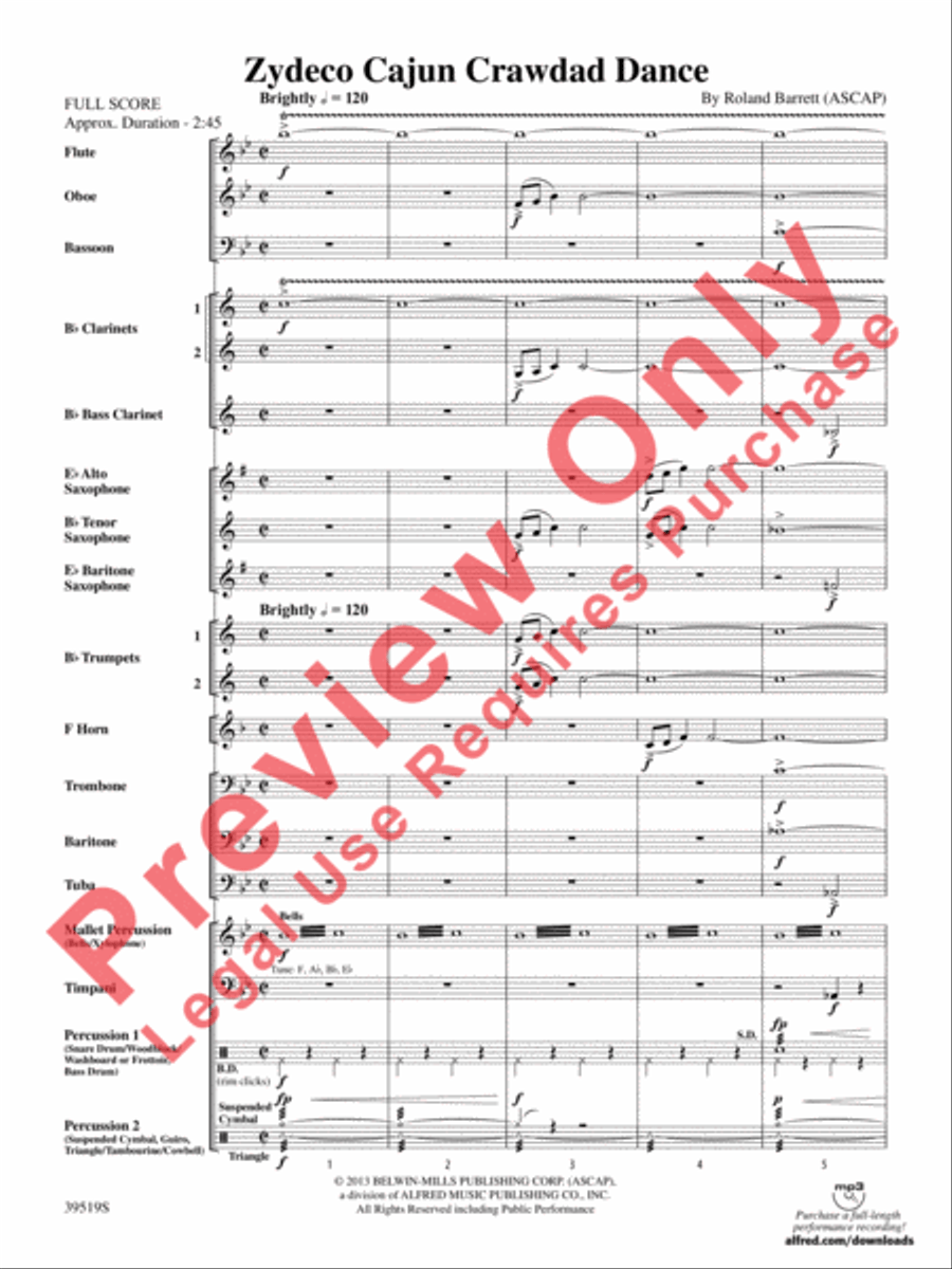 Zydeco Cajun Crawdad Dance Concert Band scores gallery preview page 4