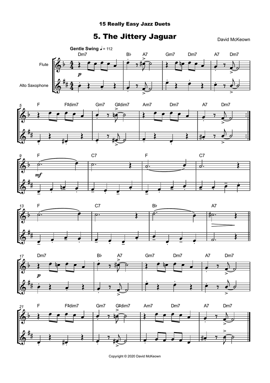 15 Really Easy Jazz Duets for Flute and Alto Saxophone Duet Woodwind Duet scores gallery preview page 6