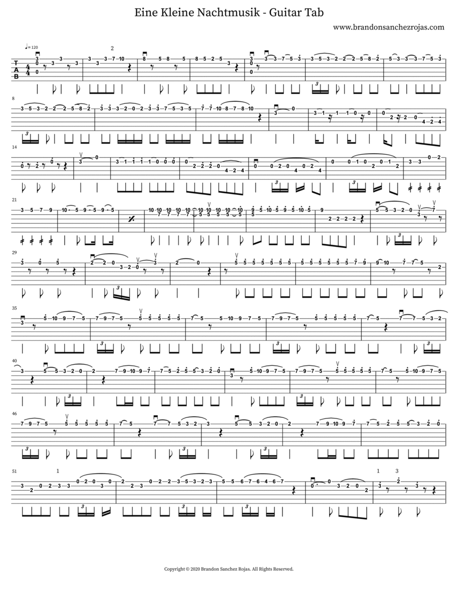 Eine Kleine Nachtmusik - Guitar Tab Acoustic Guitar scores gallery preview page 1