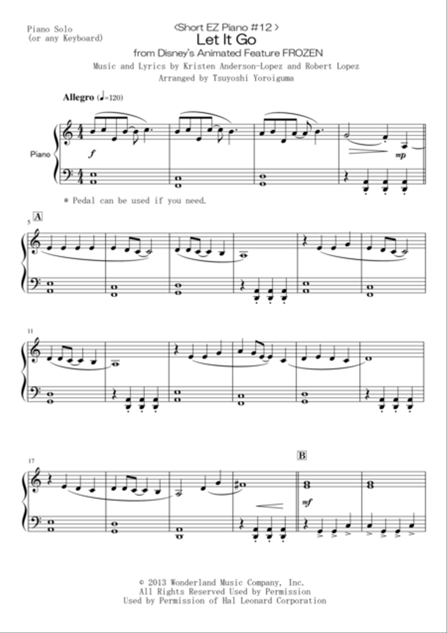 Let It Go (from Frozen) Easy Piano scores gallery preview page 1