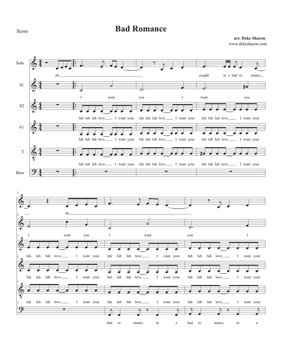Bad Romance 4-Part scores gallery preview page 1