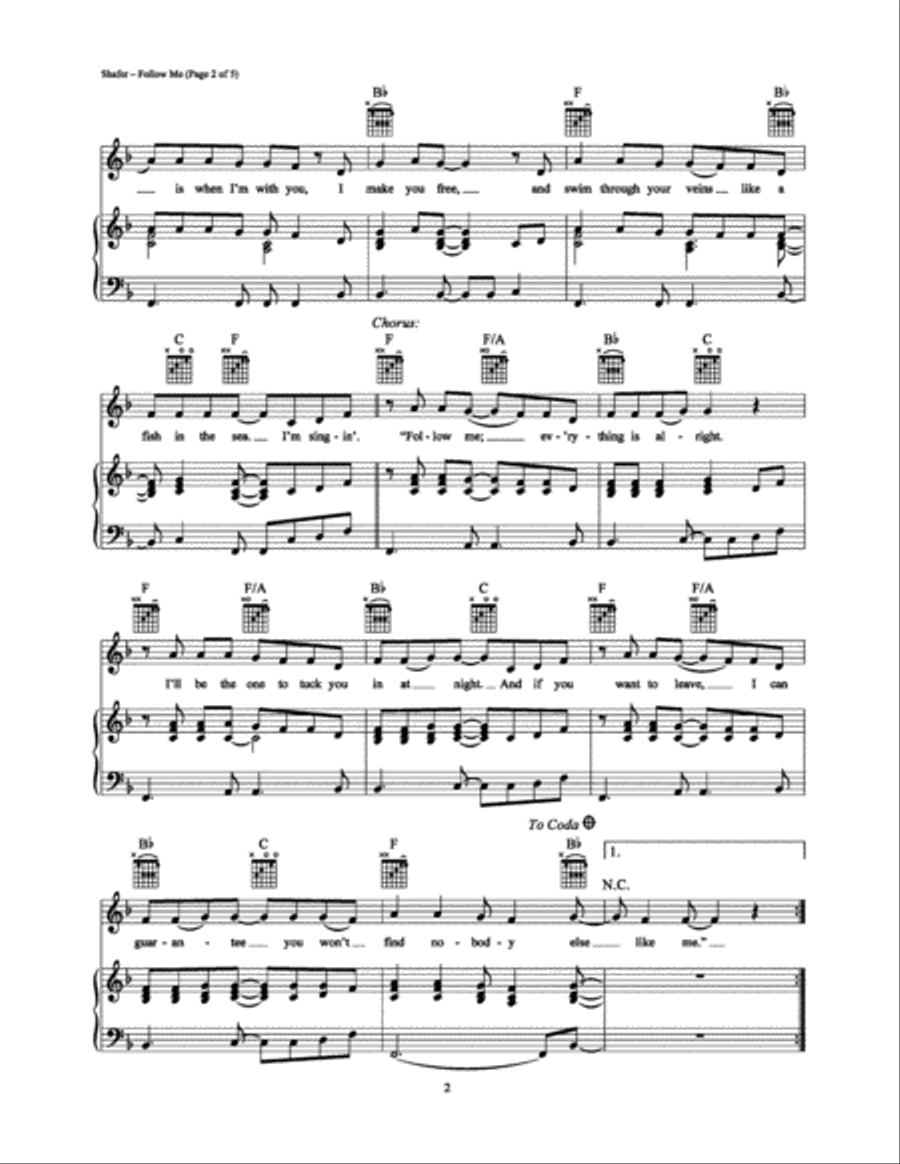 Follow Me Piano, Vocal, Guitar scores gallery preview page 2