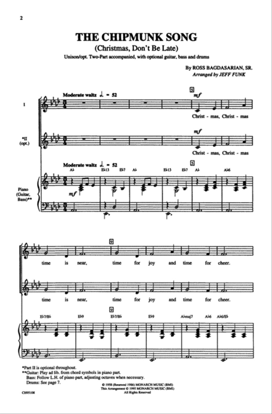 The Chipmunk Song (Christmas Don't Be Late) Unison Choir scores gallery preview page 2