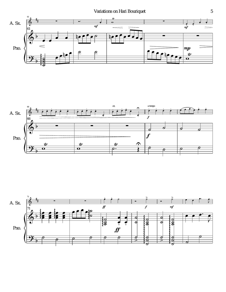 Variations on Hari Bouriquet (Hee-Haw little donkey) for alto saxophone and piano Alto Saxophone scores gallery preview page 5