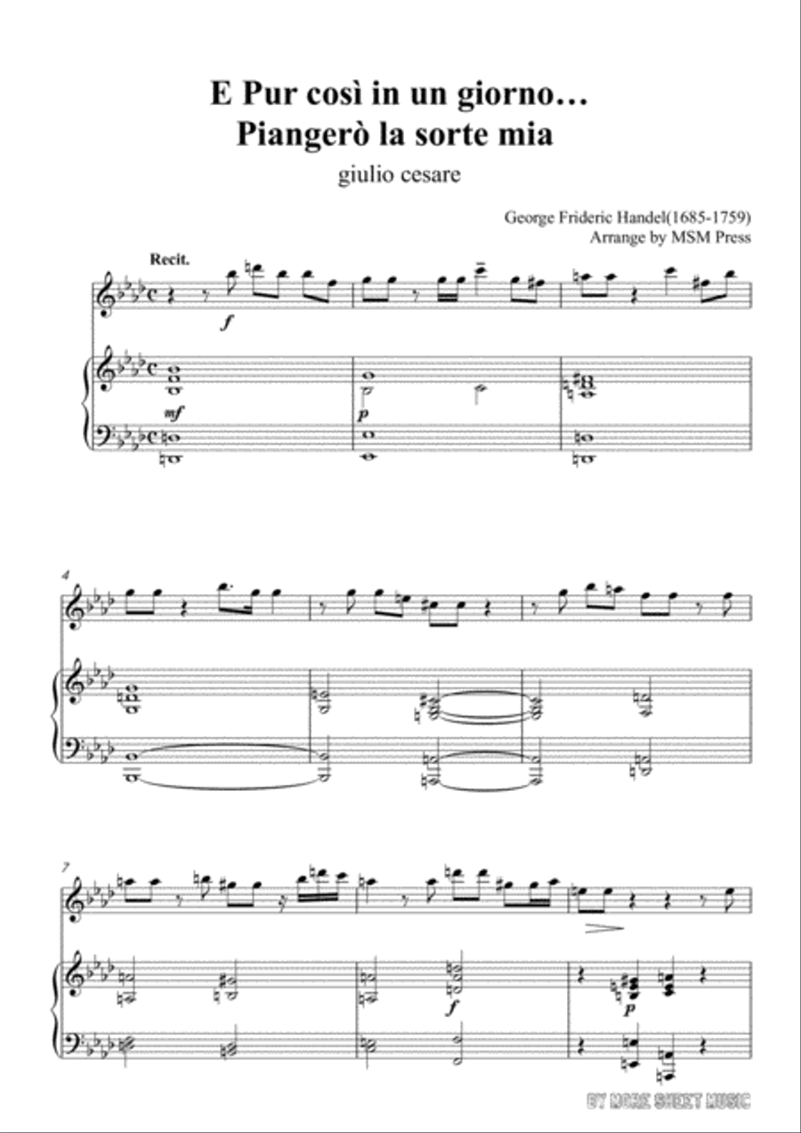 Handel-E pur così in un giorno...Piangerò la sorte mia,for Violin and Piano Violin Solo scores gallery preview page 3