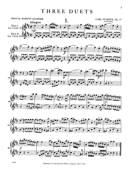 Three Duets, Opus 27, For Two Violins Or Two Flutes