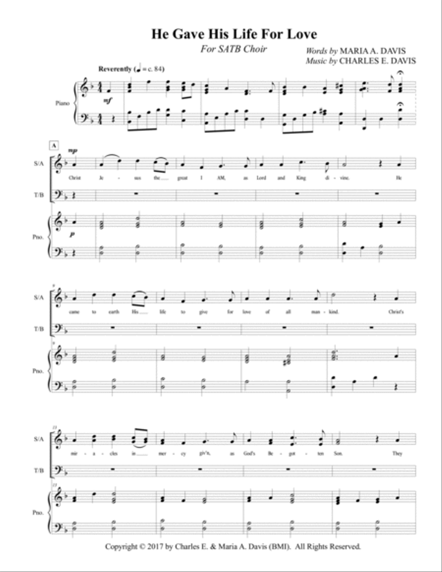 He Gave His Life For Love - SATB Choir 4-Part scores gallery preview page 3