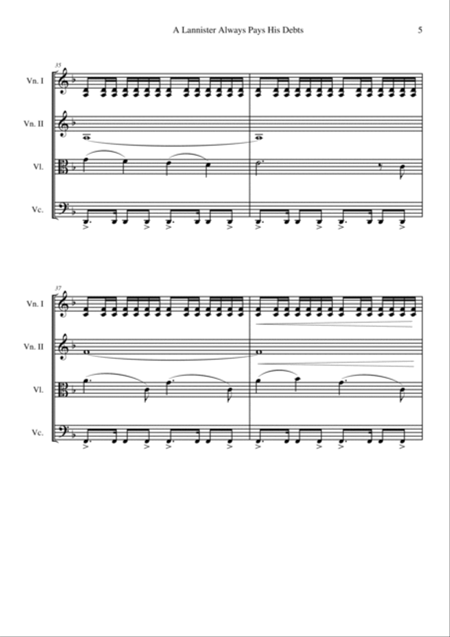 A Lannister Always Pays His Debts String Quartet scores gallery preview page 5