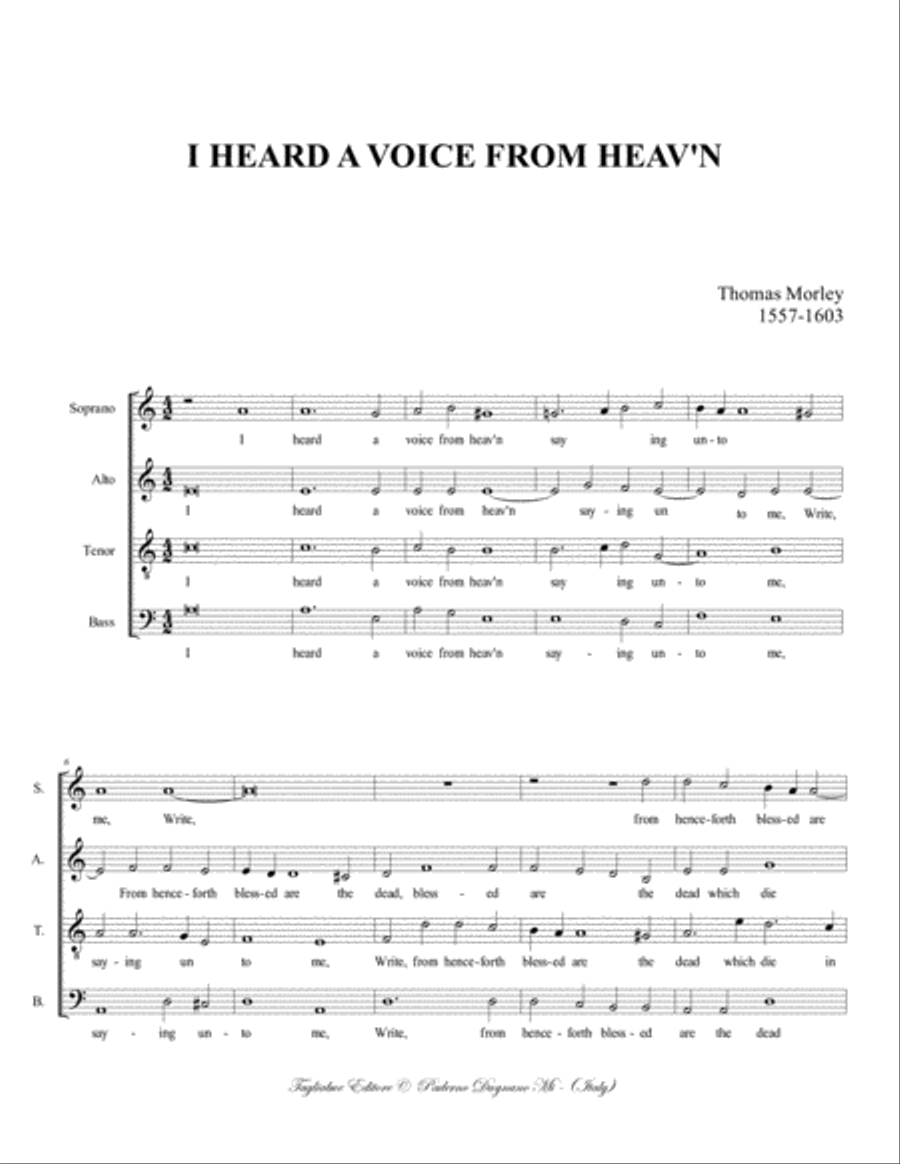 I HEARD A VOICE FROM HEAV'N - Morley - For SATB Choir 4-Part scores gallery preview page 2