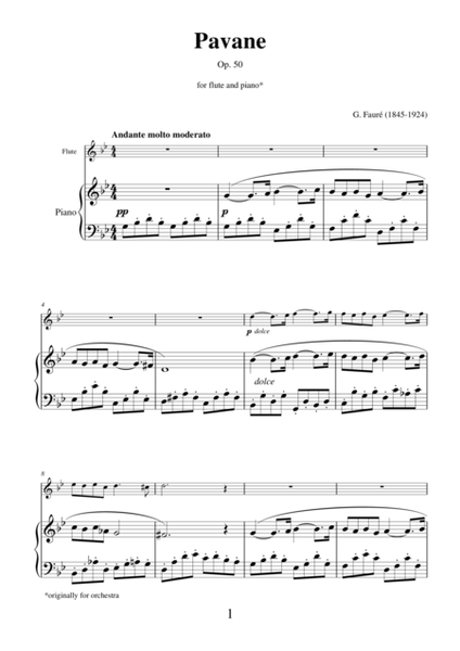 Pavane Op.50 by Gabriel Faure, transcription for flute and piano