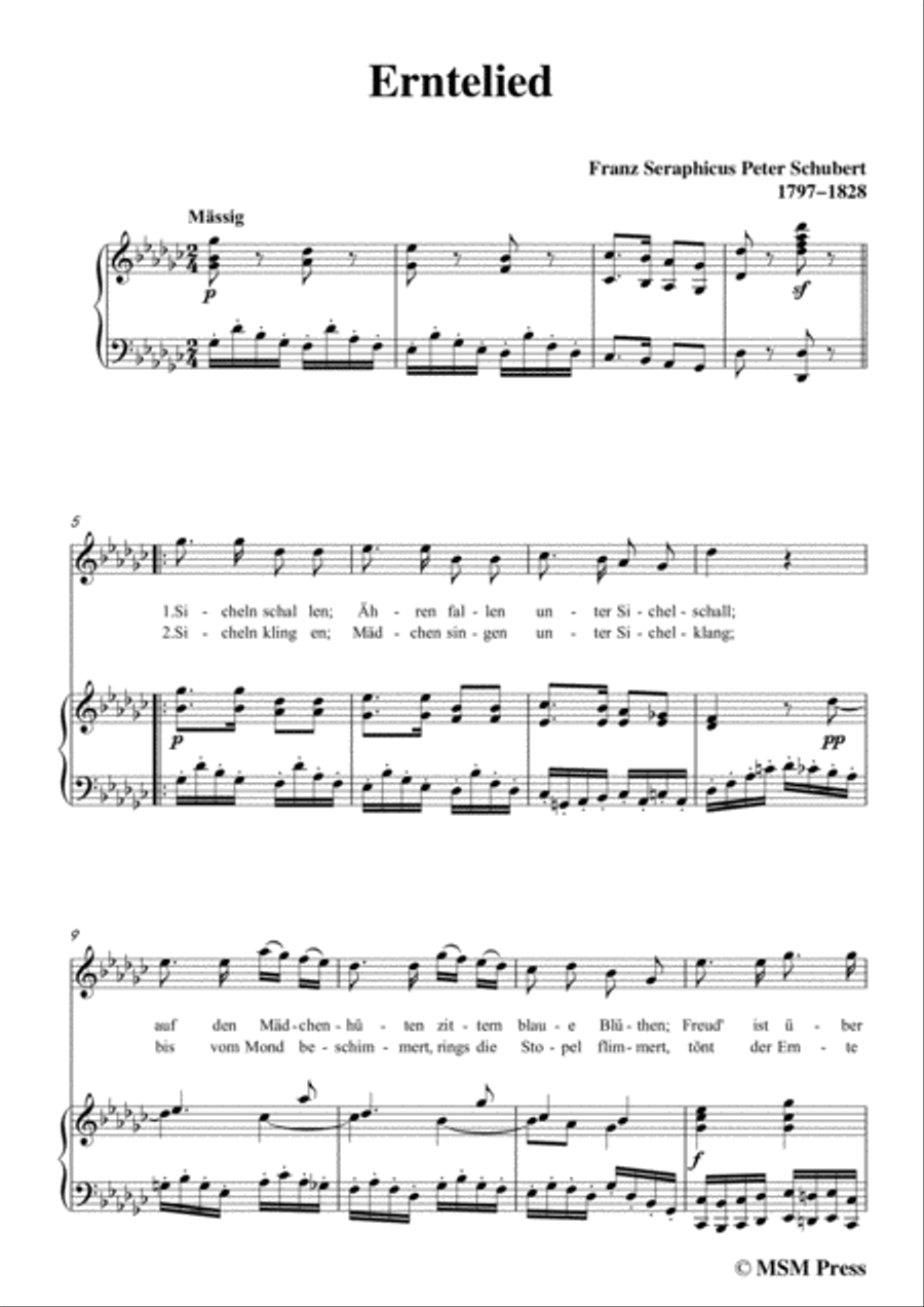 Schubert-Erntelied,in G flat Major,for Voice&Piano Voice scores gallery preview page 3