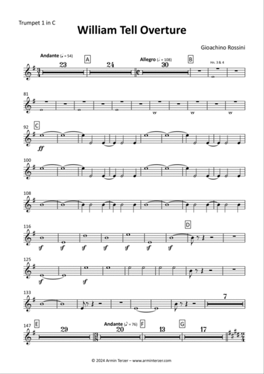 William Tell Overture - transposed trumpet parts (1-2) Trumpet Solo scores gallery preview page 4