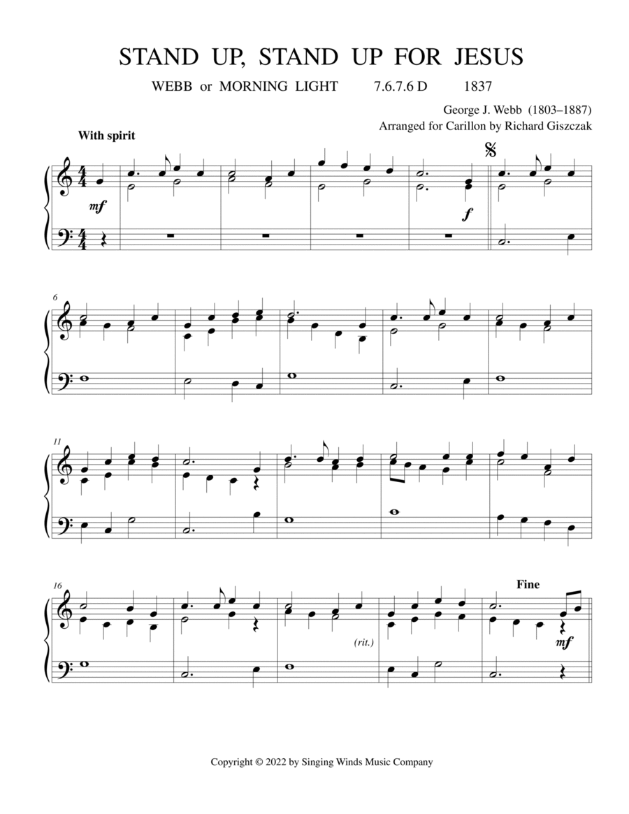 Stand Up, Stand Up For Jesus (WEBB) Carillon scores gallery preview page 1